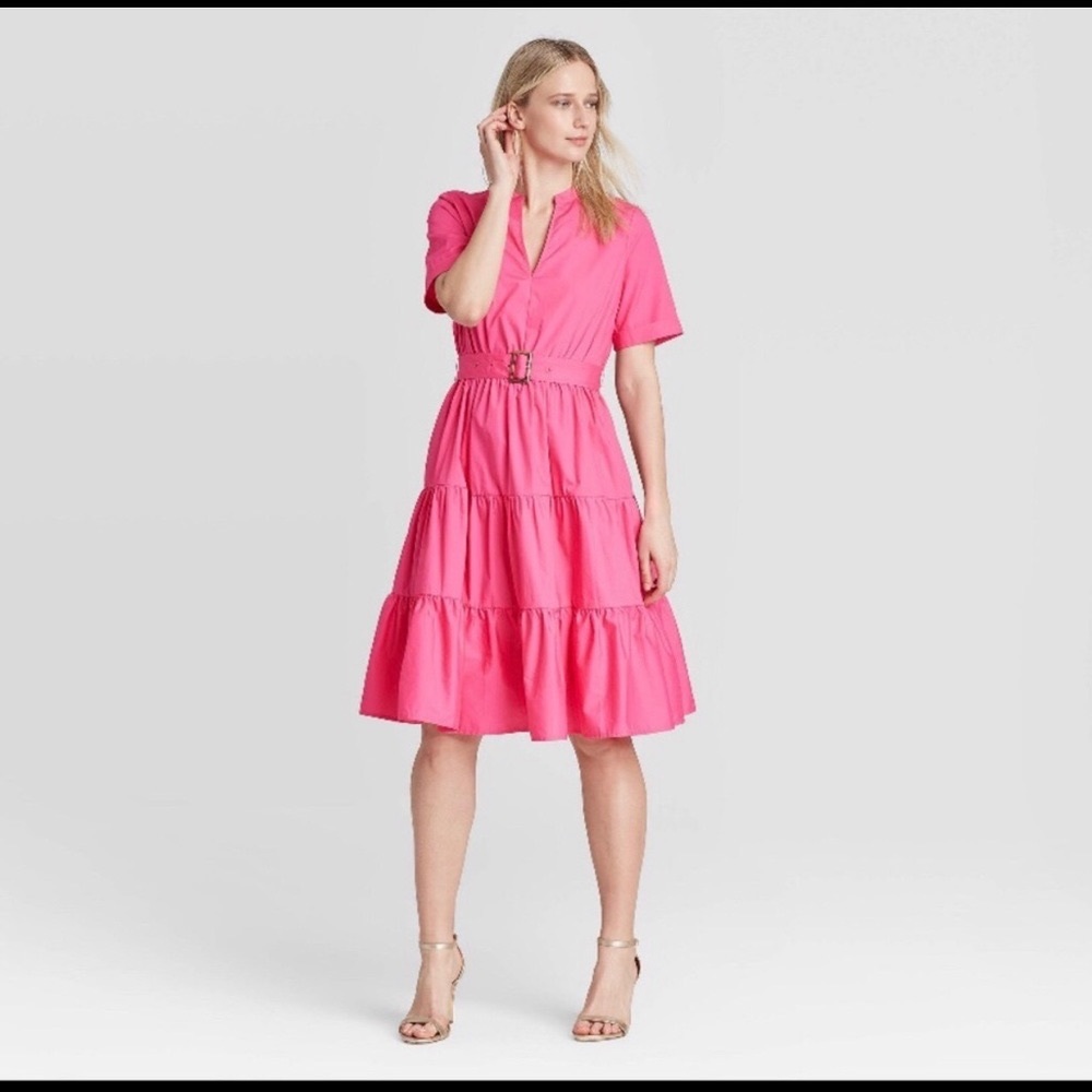 NWT: Who What Wear pink belted dress